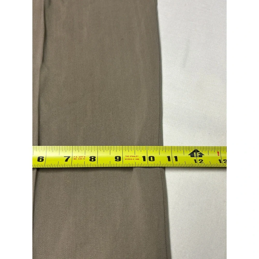 Tommy Bahama 100% Silk Pleated Herringbone Trousers Mens 35X27 Khaki Cuffed Wide